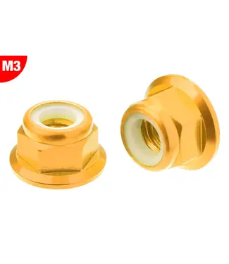 Corally Team Corally - Aluminium Nylstop Nut Flanged - M3 - Gold - 10 pcs C-3107-30-0