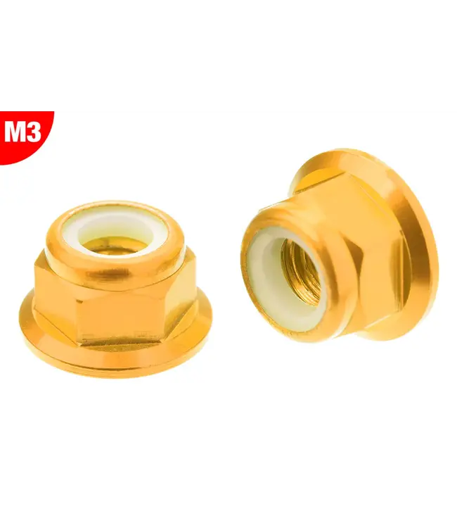 Team Corally - Aluminium Nylstop Nut Flanged - M3 - Gold - 10 pcs C-3107-30-0