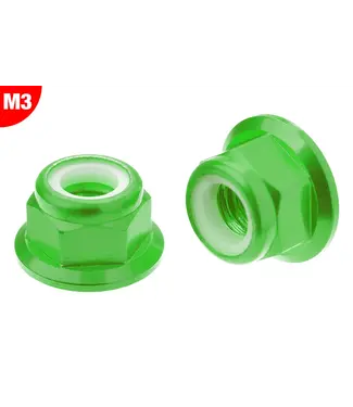 Corally Team Corally - Aluminium Nylstop Nut Flanged - M3 - Green- 10 pcs C-3107-30-1