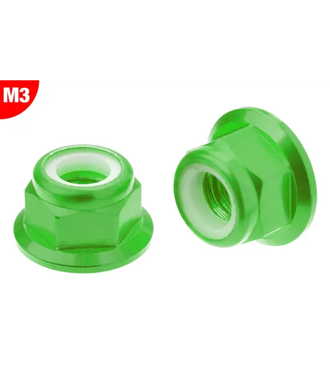 Team Corally - Aluminium Nylstop Nut Flanged - M3 - Green- 10 pcs C-3107-30-1