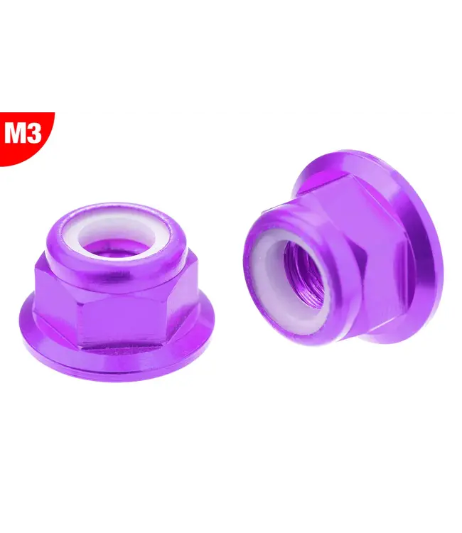 Team Corally - Aluminium Nylstop Nut Flanged - M3 - Purple - 10 pcs C-3107-30-2