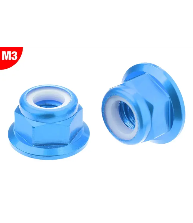 Team Corally - Aluminium Nylstop Nut Flanged - M3 - Blue - 10 pcs C-3107-30-4