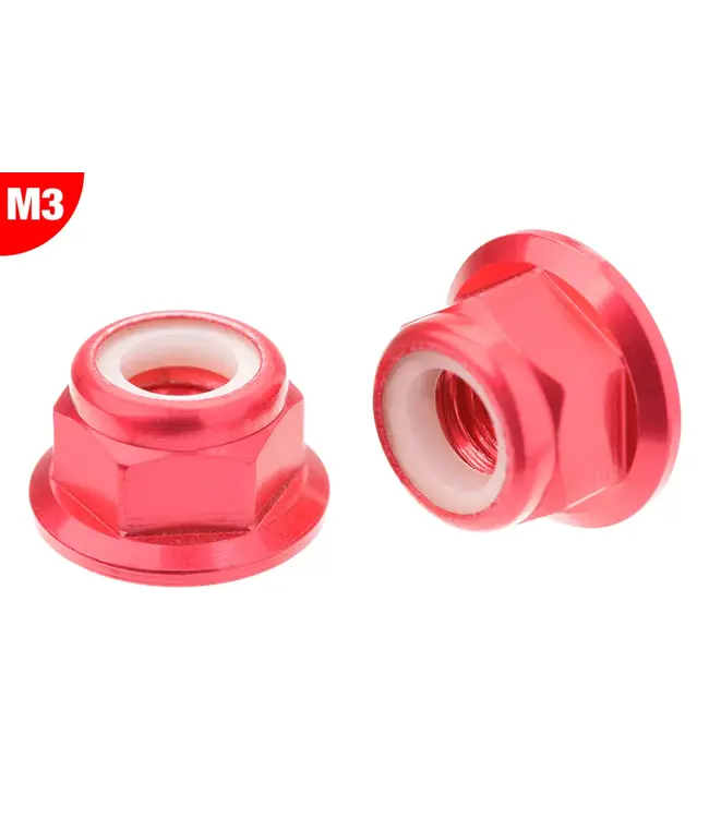 Team Corally - Aluminium Nylstop Nut Flanged - M3 - Red - 10 pcs C-3107-30-5