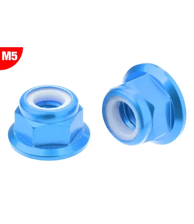 Team Corally - Aluminium Nylstop Nut Flanged - M5 - Blue - 10 pcs C-3107-50-4