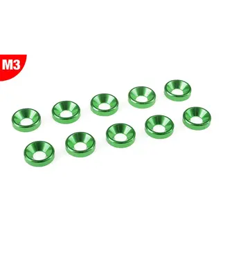 Corally Team Corally - Aluminium Washer - for M3 Flat Head Screws - OD=8mm - Green - 10 pcs C-3213-30-1