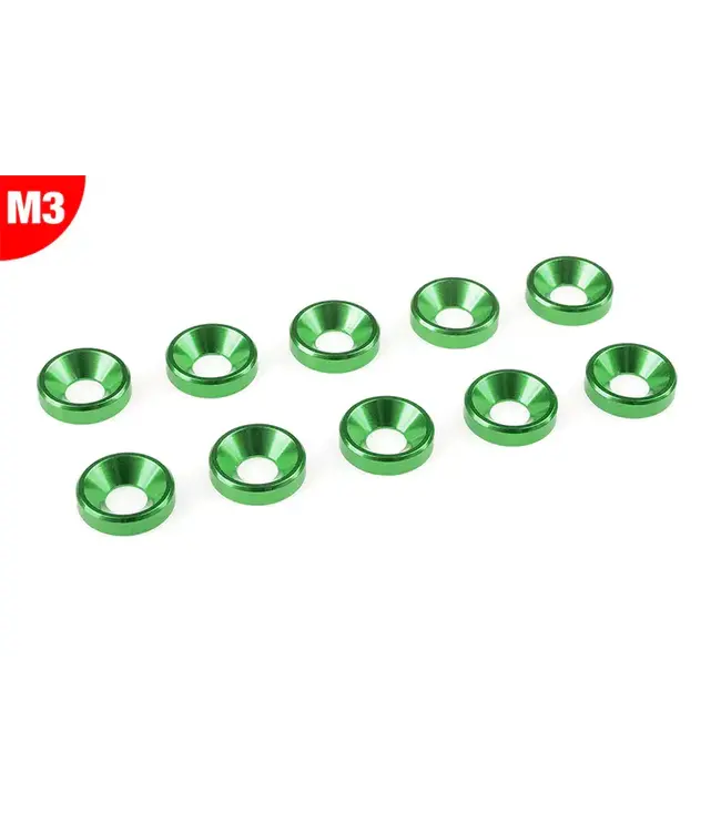 Team Corally - Aluminium Washer - for M3 Flat Head Screws - OD=8mm - Green - 10 pcs C-3213-30-1