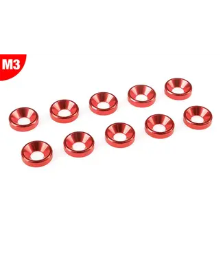 Corally Team Corally - Aluminium Washer - for M3 Flat Head Screws - OD=8mm - Red - 10 pcs C-3213-30-5