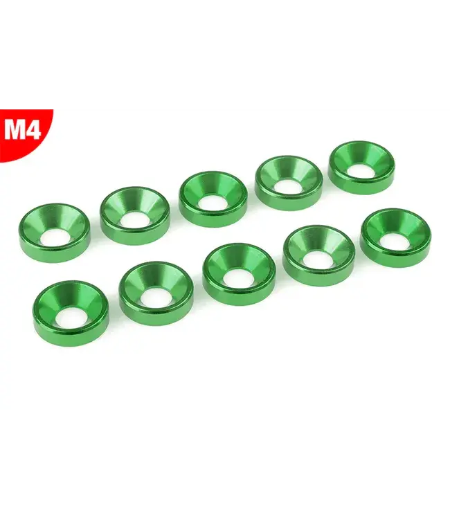 Team Corally - Aluminium Washer - for M4 Flat Head Screws - OD=10mm - Green - 10 pcs C-3213-40-1