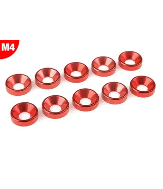 Corally Team Corally - Aluminium Washer - for M4 Flat Head Screws - OD=10mm - Red - 10 pcs C-3213-40-5
