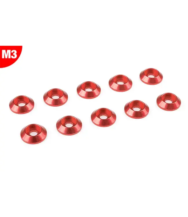 Team Corally - Aluminium Washer - for M3 Button Head Screws - OD=10mm - Red - 10 pcs C-3211-30-5