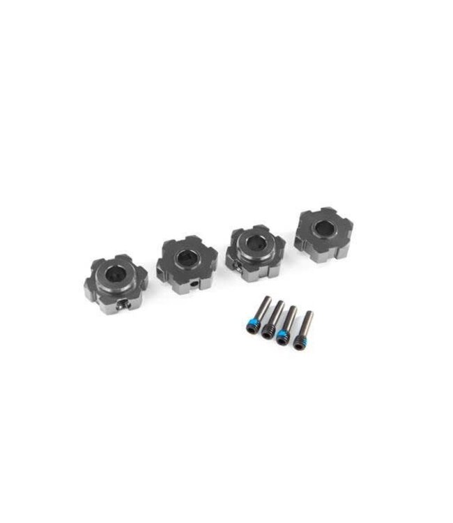 Wheel hubs hex aluminum (gray-anodized) (4) with 4x13mm screw pins (4) TRX8956-GRAY