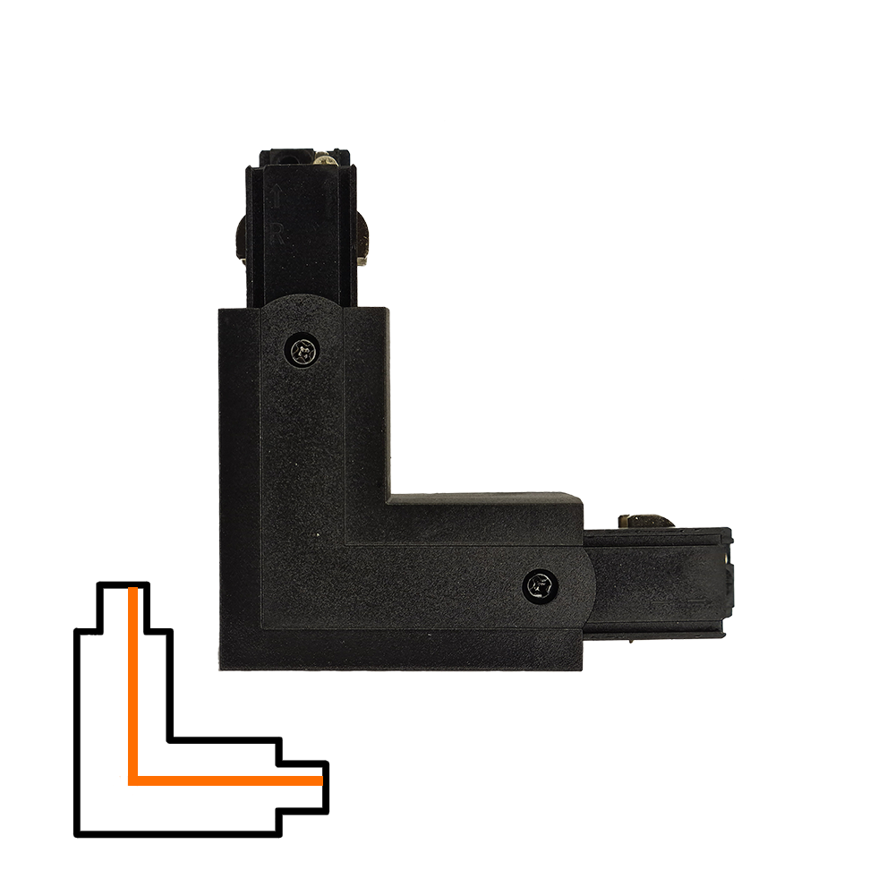 Qub L-connector 3-phase - Internal - Right - Black | Qub Rail Lighting
