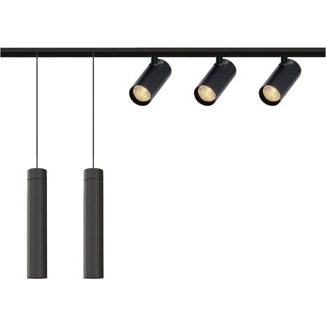 Qub Qub Line Magnet Schienensystem – 3 m – 3x Magnetischer Railspot Single & 2x Pendelleuchte – Schwarz – Zigbee-kompatibel – Smart Beleuchtungssystem