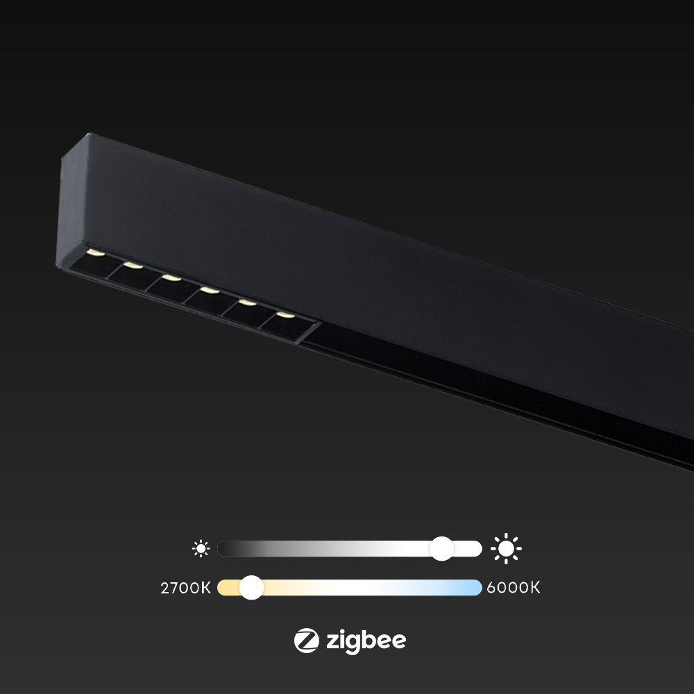 Qub Line Magnetic Track - 2 Metres - 2x Railspot Single + 2x Line Dots 6 - Black - Zigbee - Smart Lighting