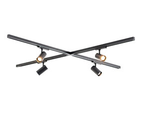 Qub Zoom 3-Phasen LED-Schienenbeleuchtungs-Set - Schwarz, X-Form, 4 X 1 Meter, 4 Strahler Qub Zoom 3-Phasen LED-Schienenbeleuchtungs-Set - Schwarz, X-Form, 4 X 1 Meter, 4 Strahler