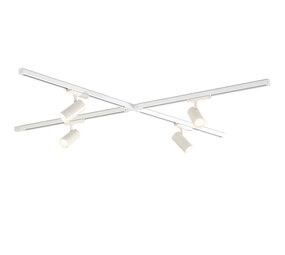Qub Zoom Set de rails d'éclairage LED triphasé - Blanc, forme en X, 4 x 1 mètre, 4 spots Qub Zoom Set de rails d'éclairage LED triphasé - Blanc, forme en X, 4 x 1 mètre, 4 spots