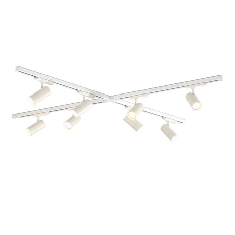 Qub Zoom 3-fase LED Railverlichting Set - Wit, X-Form, 4 X 2 Meter, 8 Spots Instelbare Helderheid Qub Zoom 3-fase LED Railverlichting Set - Wit, X-Form, 4 X 2 Meter, 8 Spots Instelbare Helderheid