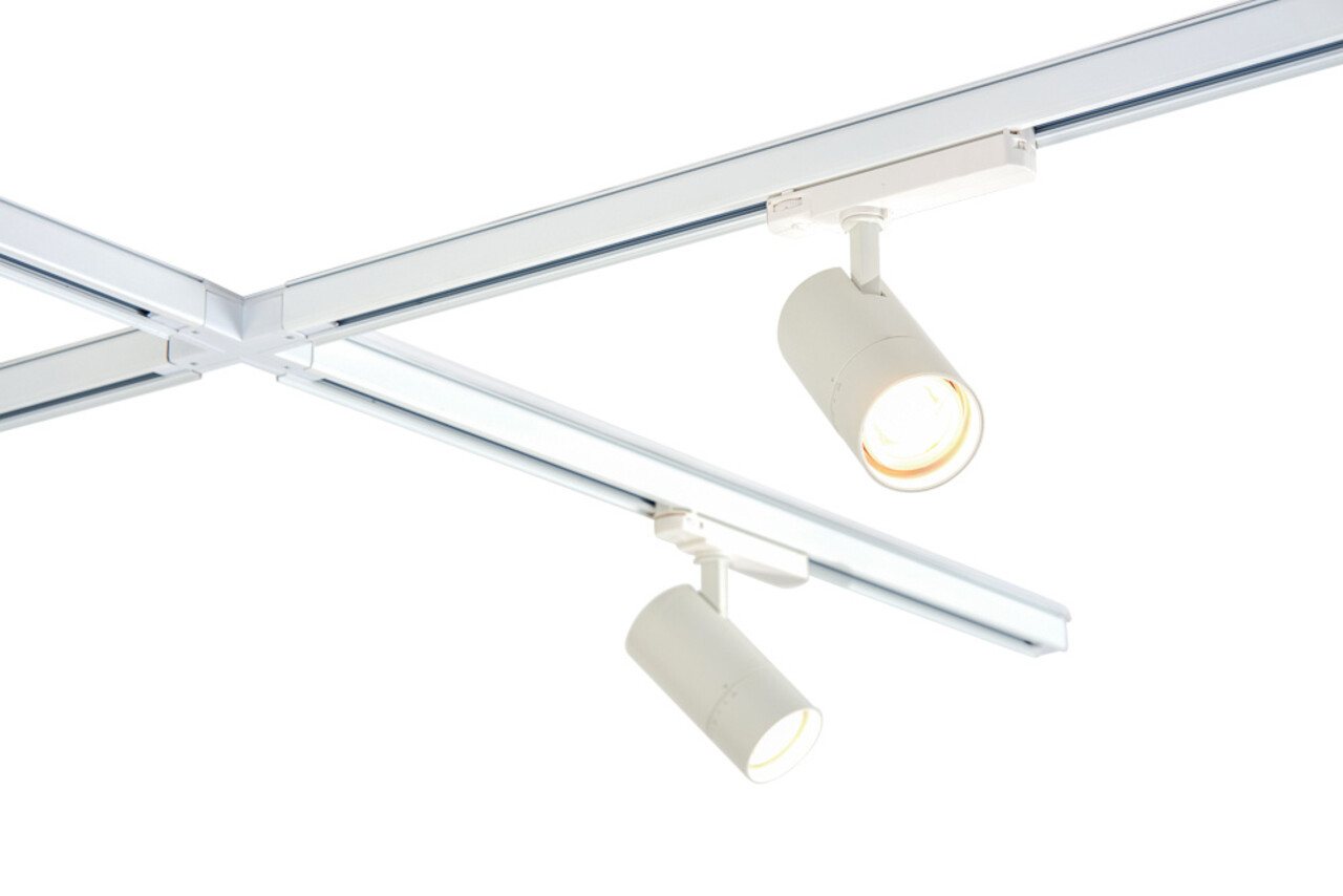 Qub Zoom Set de rails d'éclairage LED triphasé - Blanc, forme en X, 4 x 2 mètres, 8 spots à luminosité réglable Qub Zoom Set de rails d'éclairage LED triphasé - Blanc, forme en X, 4 x 2 mètres, 8 spots à luminosité réglable