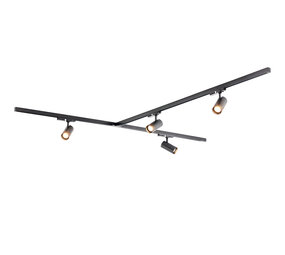 Qub Zoom Set de rails LED triphasés - Noir, forme en T, 2 X 1 Mètre + 2 Mètres, 4 Spots