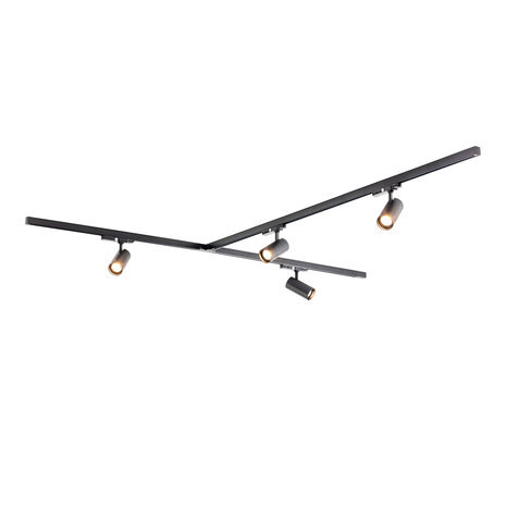 Qub Zoom 3-fase LED Railverlichting Set - Zwart, T-Form, 2 X 1 Meter + 2 Meter, 4 Spots Qub Zoom 3-fase LED Railverlichting Set - Zwart, T-Form, 2 X 1 Meter + 2 Meter, 4 Spots