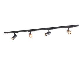 Qub Zoom 3-fase LED Railverlichting Set I-Form - Zwart, 3 meter, 4 spots Qub Zoom 3-fase LED Railverlichting Set I-Form - Zwart, 3 meter, 4 spots