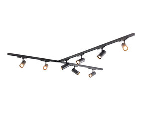 Qub Zoom 3-fase LED Railverlichting Set - Zwart, T-Form, 2 X 2 Meter + 4 Meter, 8 Spots Qub Zoom 3-fase LED Railverlichting Set - Zwart, T-Form, 2 X 2 Meter + 4 Meter, 8 Spots