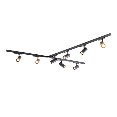 Qub Qub Zoom LED Schienensystem –  T-Form – 2x 200cm  + 400cm – 8x Spots – 3-Phasen – Deckenstrahler Schwarz – Einstellbare Helligkeit 20W/25W/30W – Farbtemperatur 2700K/3000K/4000K (Warmweiß bis Tageslichtweiß)
