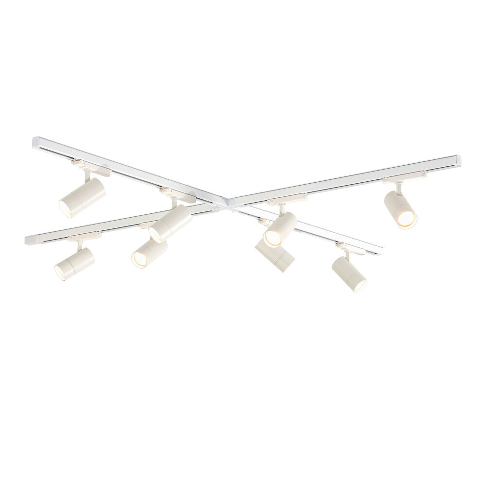 Qub Zoom 3-fase LED Railverlichting Set - Wit, X-Vorm, 4 X 4 Meter, 16 Spots Instelbare Helderheid Qub Zoom 3-fase LED Railverlichting Set - Wit, X-Vorm, 4 X 4 Meter, 16 Spots Instelbare Helderheid