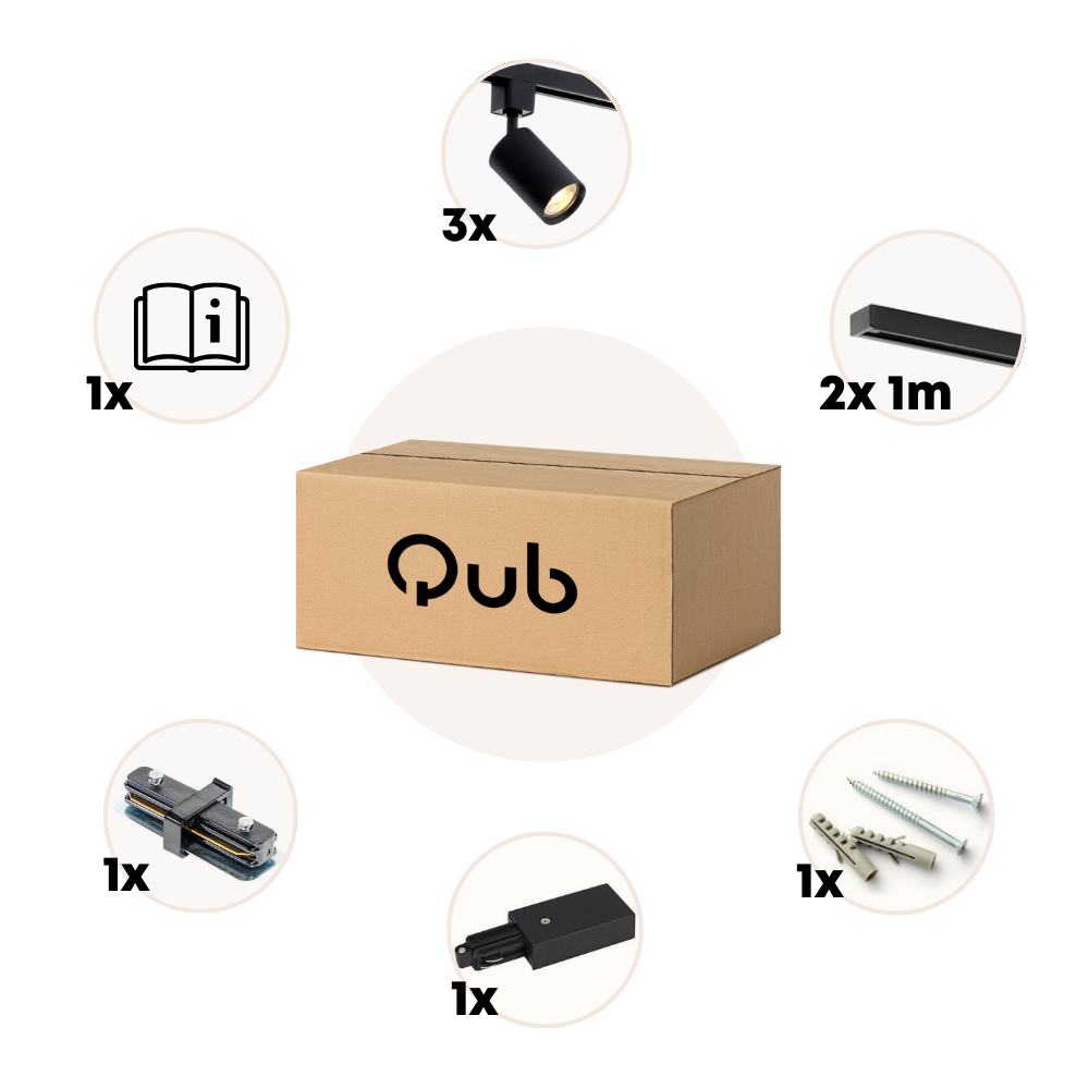 Qub Focus III - 1-Fase  Railverlichting - GU10 – 200cm – I-vorm - 3 spots - Railsysteem– Zwart Qub Focus III - 1-Fase  Railverlichting - GU10 – 200cm – I-vorm - 3 spots - Railsysteem– Zwart