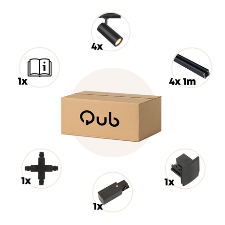 Qub Qub Zoom LED Schienensystem –  X-Form – 4x 100cm – 4x Spots – 3-Phasen – Deckenstrahler Schwarz – Einstellbare Helligkeit 20W/25W/30W – Farbtemperatur 2700K/3000K/4000K (Warmweiß bis Tageslichtweiß) Qub Qub Zoom LED Schienensystem –  X-Form – 4x 100cm – 4x Spots – 3-Phasen – Deckenstrahler Schwarz – Einstellbare Helligkeit 20W/25W/30W – Farbtemperatur 2700K/3000K/4000K (Warmweiß bis Tageslichtweiß)