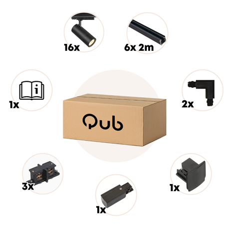 Qub Qub Zoom LED Schienensystem – 3x 400cm – U-Form – 16x Strahler – 3-Phasen – Deckenstrahler Schwarz – Einstellbare Helligkeit 20W/25W/30W – Farbtemperatur 2700K/3000K/4000K (Warmweiß bis Tageslichtweiß) Qub Qub Zoom LED Schienensystem – 3x 400cm – U-Form – 16x Strahler – 3-Phasen – Deckenstrahler Schwarz – Einstellbare Helligkeit 20W/25W/30W – Farbtemperatur 2700K/3000K/4000K (Warmweiß bis Tageslichtweiß)