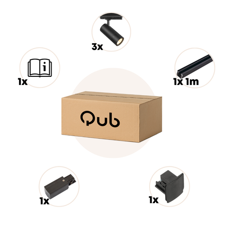 Qub Zoom LED Railverlichting Set - Zwart, 2 meter, 3 spots, 3-Fase - Instelbare Helderheid 20/25/30W & Lichtkleuren van Warm Licht tot Daglicht (2700K, 3000K en 4000K) Qub Zoom LED Railverlichting Set - Zwart, 2 meter, 3 spots, 3-Fase - Instelbare Helderheid 20/25/30W & Lichtkleuren van Warm Licht tot Daglicht (2700K, 3000K en 4000K)