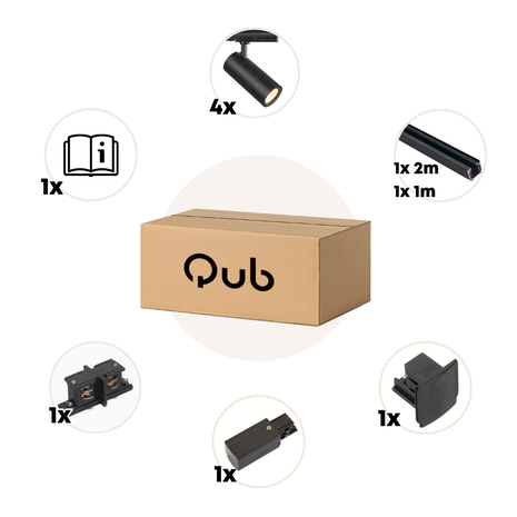 Qub Zoom 3-Phase LED Track Lighting Set I Shape - Black, 3 Metres, 4 Spotlights Qub Zoom 3-Phase LED Track Lighting Set I Shape - Black, 3 Metres, 4 Spotlights