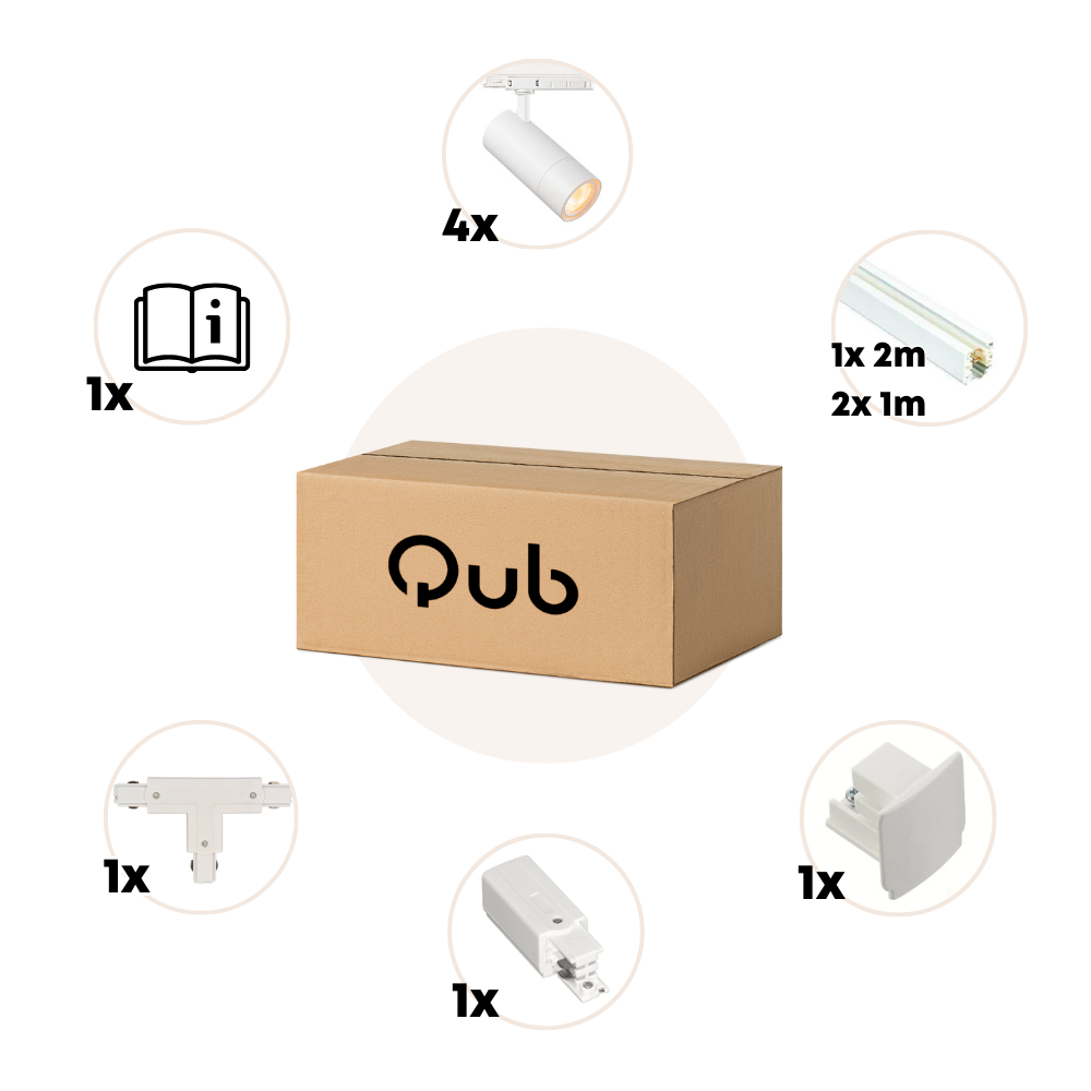 Qub Qub Zoom LED Schienensystem –  T-Form – 2x 100cm + 200cm  – 4x Spots – 3-Phasen – Deckenstrahler Weiß – Einstellbare Helligkeit 20W/25W/30W – Farbtemperatur 2700K/3000K/4000K (Warmweiß bis Tageslichtweiß) Qub Qub Zoom LED Schienensystem –  T-Form – 2x 100cm + 200cm  – 4x Spots – 3-Phasen – Deckenstrahler Weiß – Einstellbare Helligkeit 20W/25W/30W – Farbtemperatur 2700K/3000K/4000K (Warmweiß bis Tageslichtweiß)