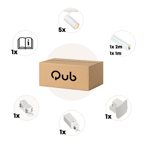 Qub Qub Zoom LED Schienensystem – I-Form – 300cm  – 5x Spots – 3-Phasen – Deckenstrahler Weiß – Einstellbare Helligkeit 20W/25W/30W – Farbtemperatur 2700K/3000K/4000K (Warmweiß bis Tageslichtweiß) Qub Qub Zoom LED Schienensystem – I-Form – 300cm  – 5x Spots – 3-Phasen – Deckenstrahler Weiß – Einstellbare Helligkeit 20W/25W/30W – Farbtemperatur 2700K/3000K/4000K (Warmweiß bis Tageslichtweiß)