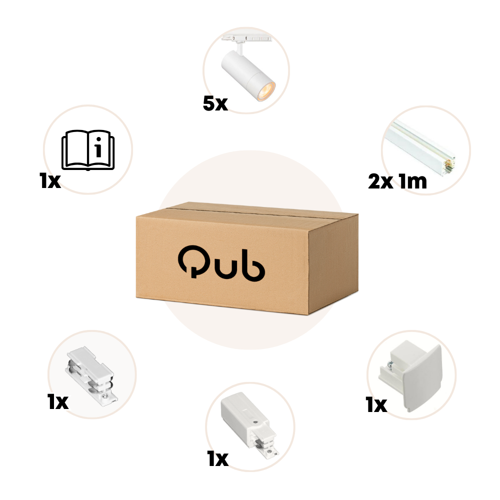 Qub Qub Zoom LED Schienensystem – I-Form – 200cm  – 4x Spots – 3-Phasen – Deckenstrahler Weiß – Einstellbare Helligkeit 20W/25W/30W – Farbtemperatur 2700K/3000K/4000K (Warmweiß bis Tageslichtweiß) Qub Qub Zoom LED Schienensystem – I-Form – 200cm  – 4x Spots – 3-Phasen – Deckenstrahler Weiß – Einstellbare Helligkeit 20W/25W/30W – Farbtemperatur 2700K/3000K/4000K (Warmweiß bis Tageslichtweiß)
