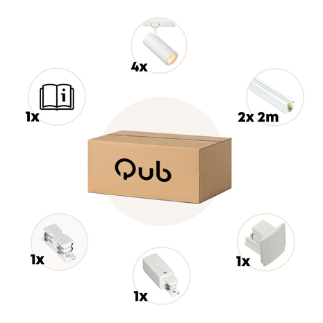 Qub Zoom 3-Phase LED Track Lighting Set I Shape - White, 4 Metres, 4 Spotlights Qub Zoom 3-Phase LED Track Lighting Set I Shape - White, 4 Metres, 4 Spotlights