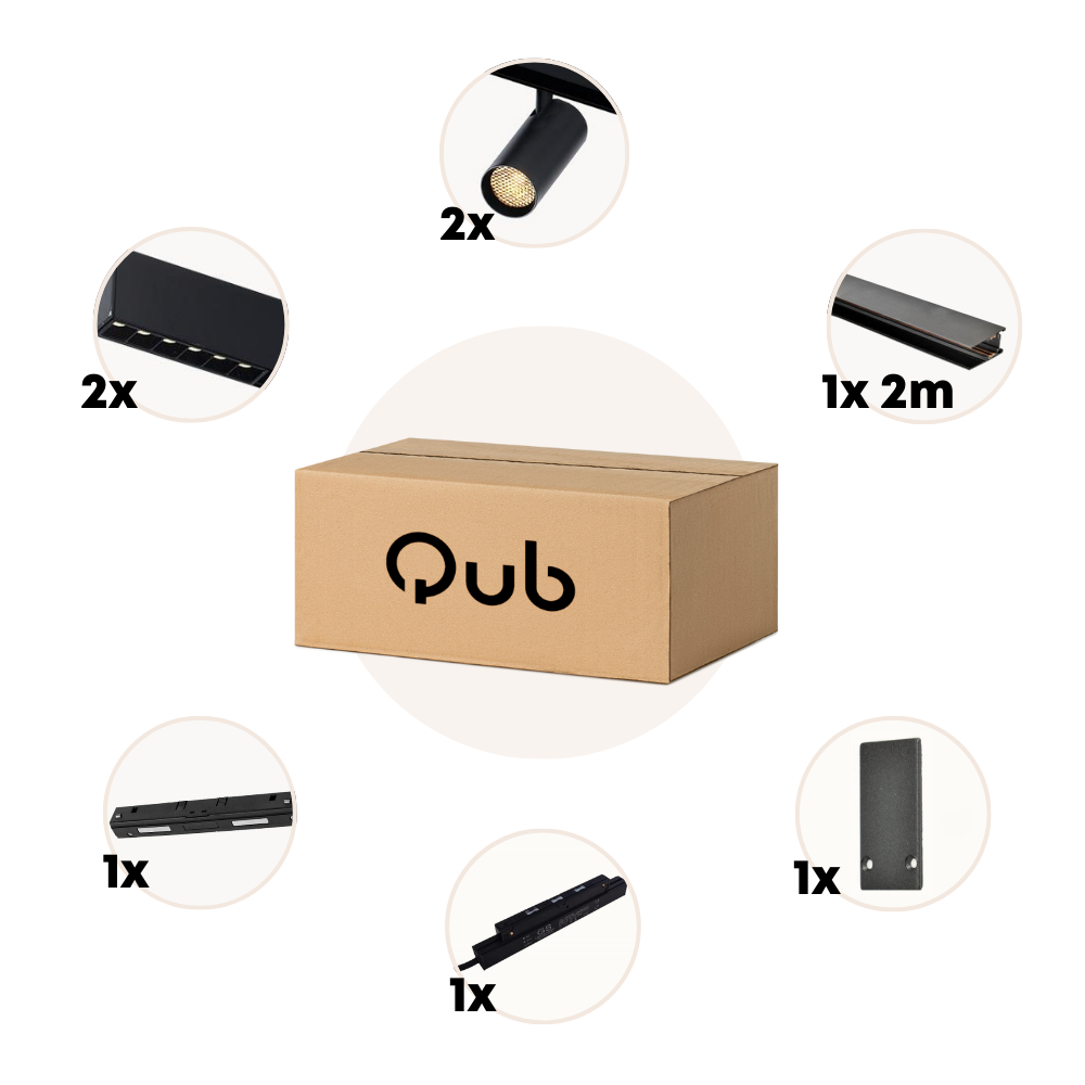 Qub Line Magneetrail - 2 Meter - 2x Railspot Single + 2x Line Dots 6  - Zwart  - Zigbee - Smart verlichting Qub Line Magneetrail - 2 Meter - 2x Railspot Single + 2x Line Dots 6  - Zwart  - Zigbee - Smart verlichting