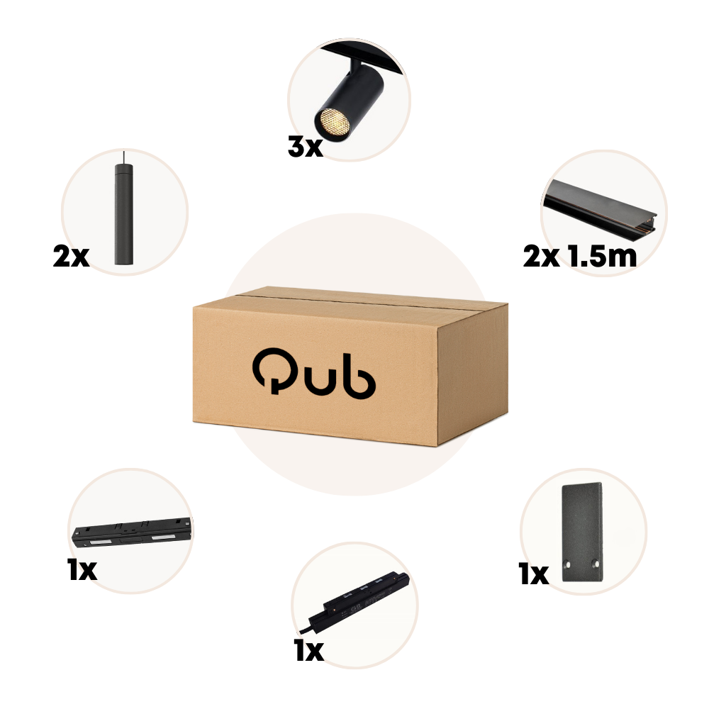 Qub Line Magneetrail - 3 Meter - 3x Railspot Single + 2x Hanglamp Single - Zwart  - Zigbee - Smart verlichting Qub Line Magneetrail - 3 Meter - 3x Railspot Single + 2x Hanglamp Single - Zwart  - Zigbee - Smart verlichting
