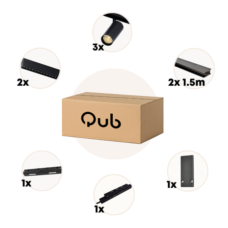 Qub Line Rail magnétique - 3 Metrés - 3x Railspot Single + 2x Railspot Dots 12 - Noir - Zigbee - Éclairage intelligent Qub Line Rail magnétique - 3 Metrés - 3x Railspot Single + 2x Railspot Dots 12 - Noir - Zigbee - Éclairage intelligent