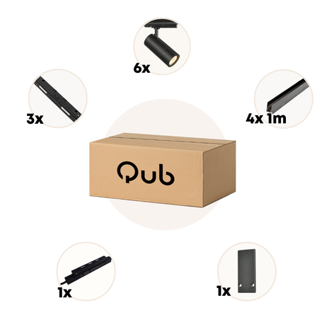 Qub Line Rail Magnétique - 4 Mètres - 6x Spot sur Rail Single - Noir - Zigbee - Éclairage Intelligent Qub Line Rail Magnétique - 4 Mètres - 6x Spot sur Rail Single - Noir - Zigbee - Éclairage Intelligent