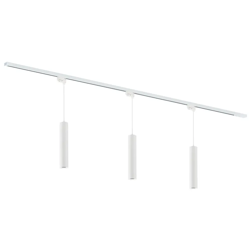 Qub Focus III - 1-Fase  Railverlichting - GU10 – 200cm – I-vorm - 3 hanglampen - Railsysteem - Wit Qub Focus III - 1-Fase  Railverlichting - GU10 – 200cm – I-vorm - 3 hanglampen - Railsysteem - Wit
