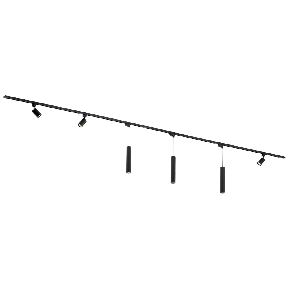 Qub Qub Focus III Monophasé Luminaire Plafonnier Kit Complet – 400cm - Set 3 Spot & 3 Suspension Luminaire - 4x 1m Barre de Spot Plafond –  I-Form - GU10 & LED Compatible Plafonnier intérieur Noir Moderne