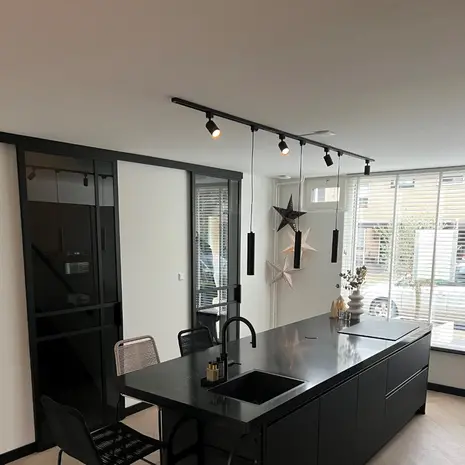 Qub Focus III track lighting 3 spotlights and 3 pendant lamps Black - 400cm - I-shape