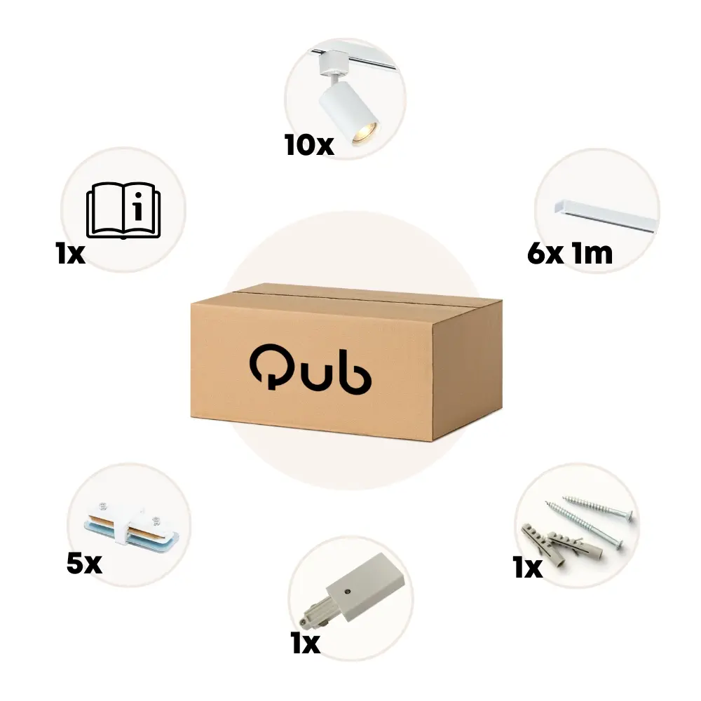 Qub Focus III - 1-Circuit Track Lighting - GU10 – 600cm – I-Shape - 10 Spots - Track System - White Qub Focus III - 1-Circuit Track Lighting - GU10 – 600cm – I-Shape - 10 Spots - Track System - White