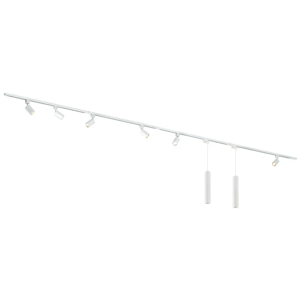 Qub Focus III Track Lighting 6 Spots and 2 Pendant Lights White - 400cm - I-Shape