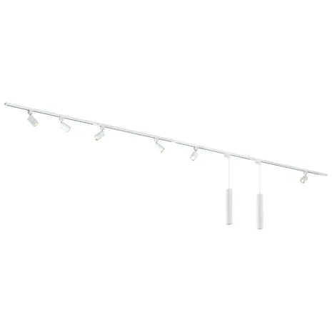 Qub Éclairage sur rail Focus III, 6 spots et 2 suspensions Blanc - 400cm - Forme en I