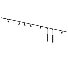 Qub Focus III 400cm 6 Spots and 2 Pendant Lights GU10 Track Lighting Black Qub Focus III 400cm 6 Spots and 2 Pendant Lights GU10 Track Lighting Black