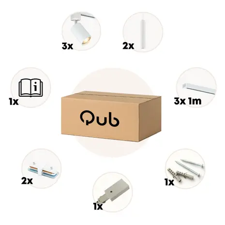 Qub Qub Focus III 1-Phasen Led Schienensystem Komplettset - 300cm - Set 3 Spots und 2 Pendelleuchten - 3x 1m Schienen - I-Form - GU10 & LED-Kompatibel - Erweiterbar & flexibel - Spot lampe - Weiß