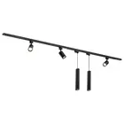 Qub Qub Focus III 1-Phasen Led Schienensystem Komplettset - 300cm - Set 3 Spots und 2 Pendelleuchten - 3x 1m Schienen - I-Form - GU10 & LED-Kompatibel - Erweiterbar & flexibel - Spot lampe - Schwarz
